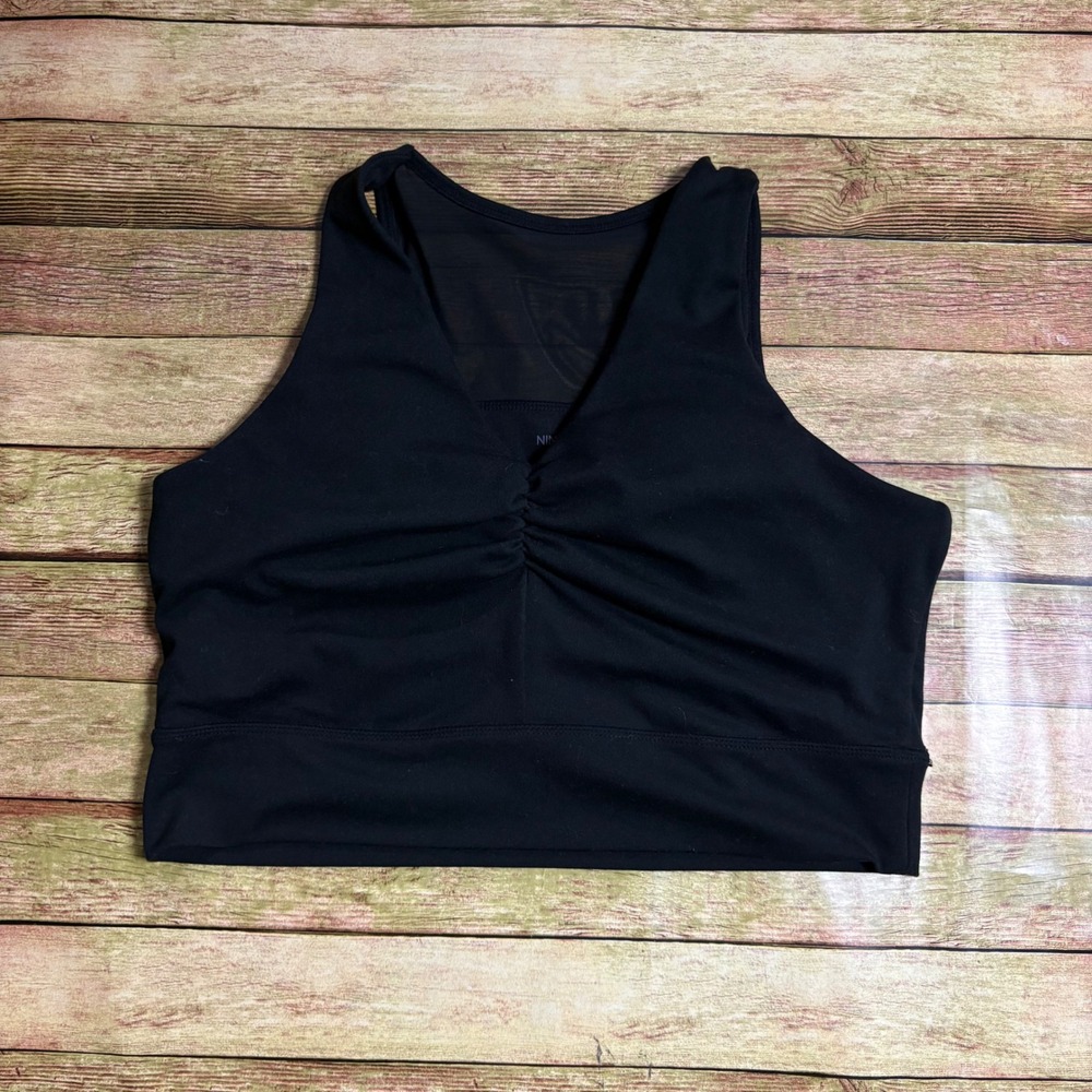 Nine West Active Black Ruched V-Neck Mesh Back Sports Bra Large
